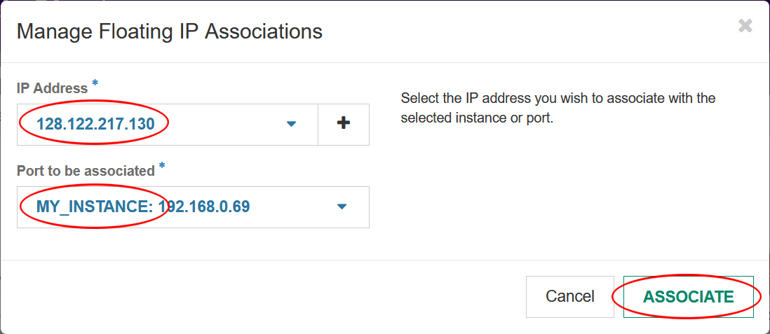 Associate Floating IP Window