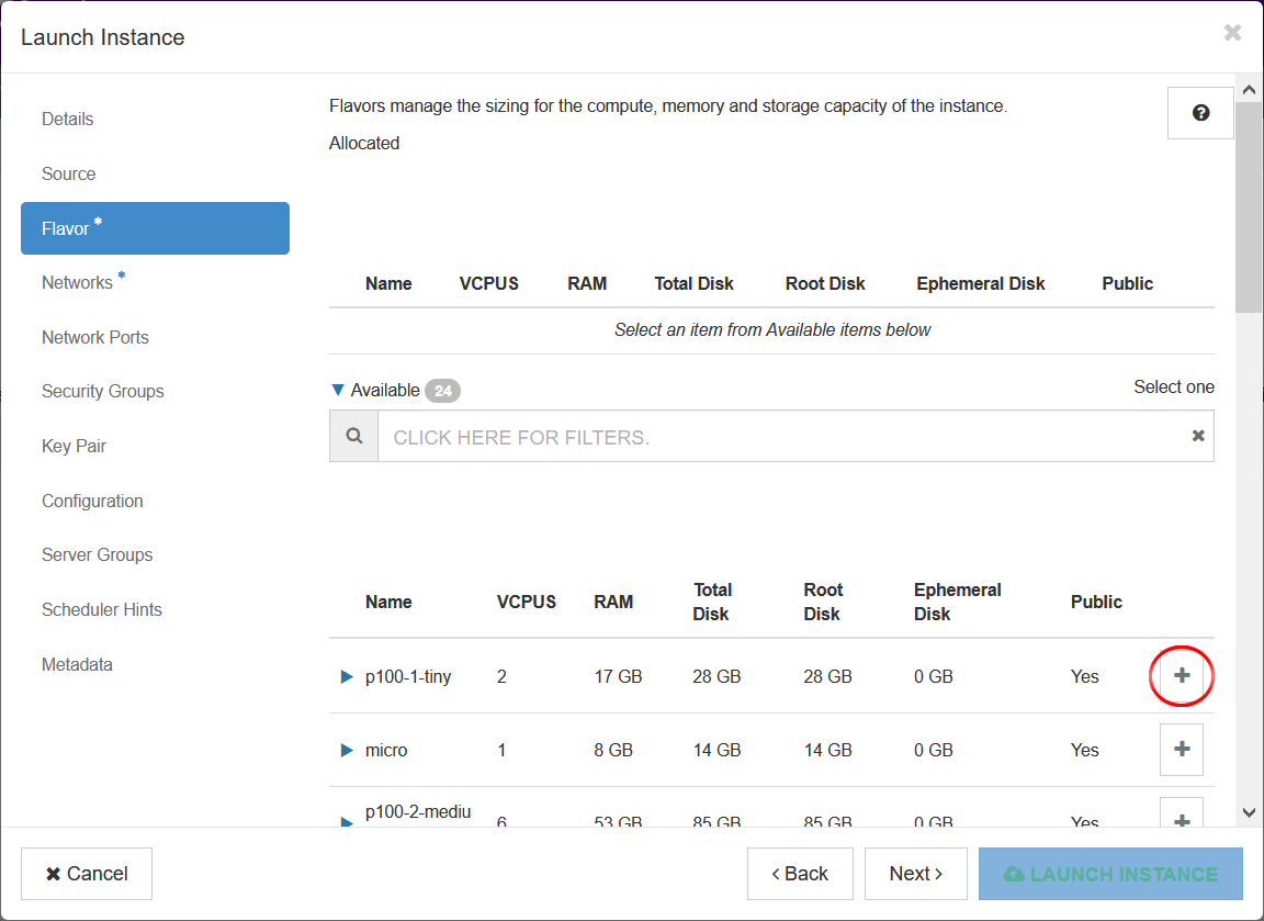 Select Instance Flavor