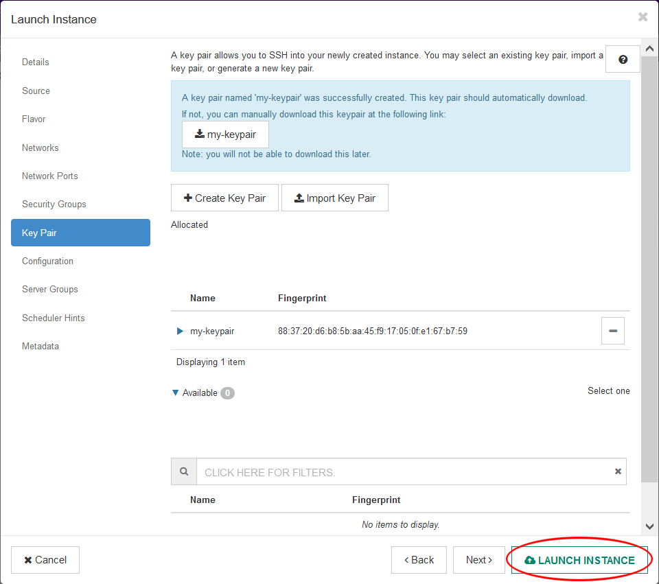 Launch Instance after Setup