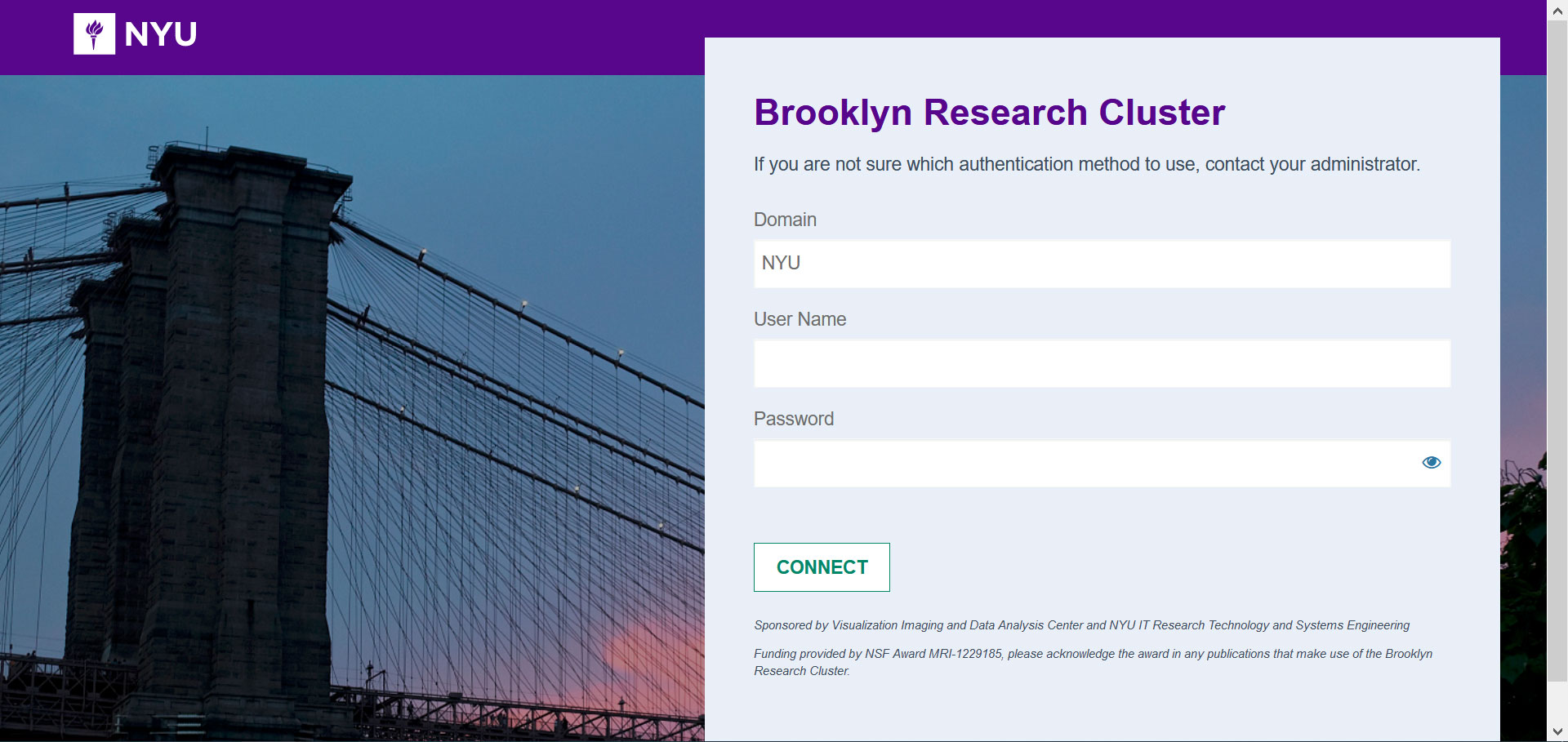 NYU OpenStack Login Screen