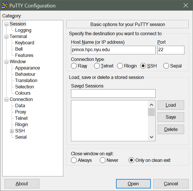 Putty configuration